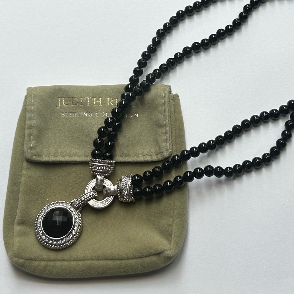 Vintage Judith Ripka Black Onyx Diamonique Necklace With Onyx Halo Enhancer
